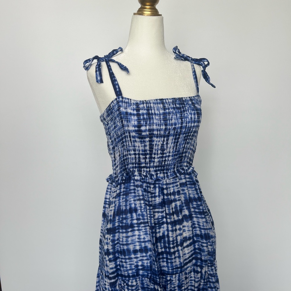 Solid&Striped Summer Ruffle Blue and White Tie-Dye Dress